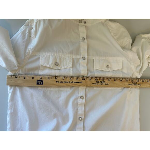 Margaret O'Leary White Blouse Button-Up Long Trumpet Sleeves Workwear Casual S - Picture 9 of 10